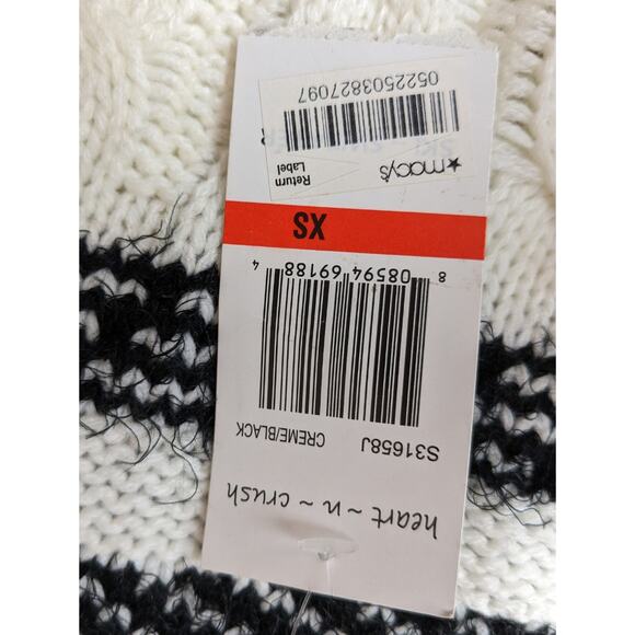 NEW Heart N Crush Sweater XS Cream Black Stripe Fuzzy Open Cable Knit Crew Neck - Picture 9 of 9